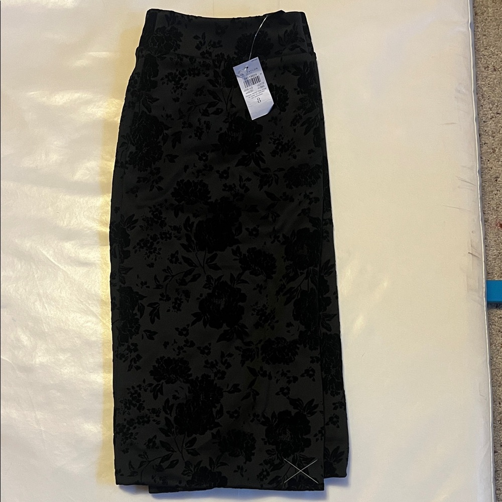 LOFT Black Floral Pencil Skirt